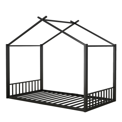 Flachbett, Eisenrahmenbett, Kinderbett, Hausleiste, Schwarz 