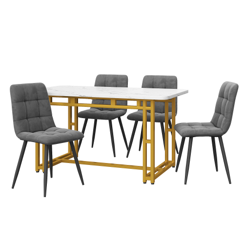 Golden Esstisch mit 4 Stühlen Set,Moderne Küche Esstisch Set, Dunkelgrau Samt Esszimmerstühle