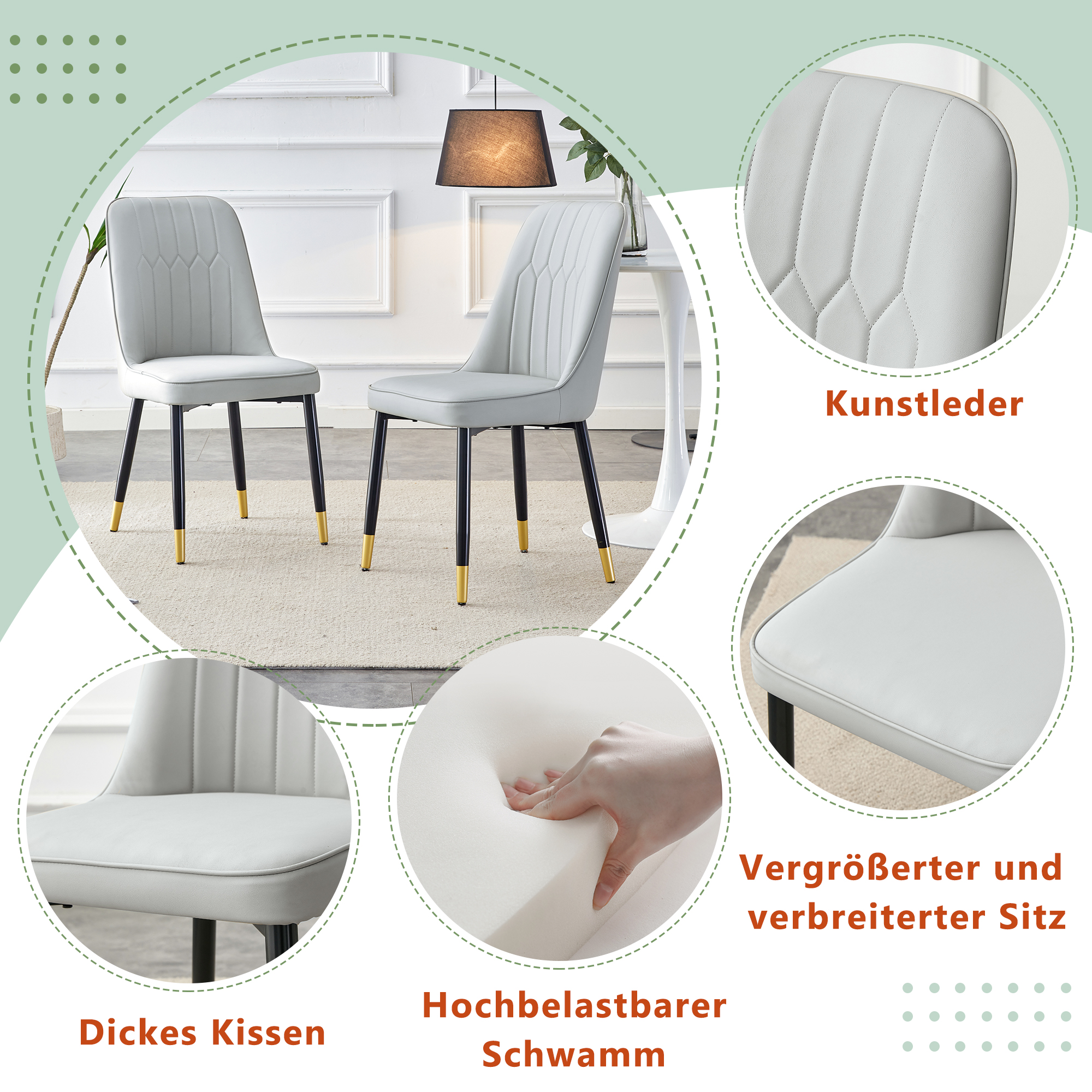 OKWISH Dining Chair with PU Seat and Metal Legs