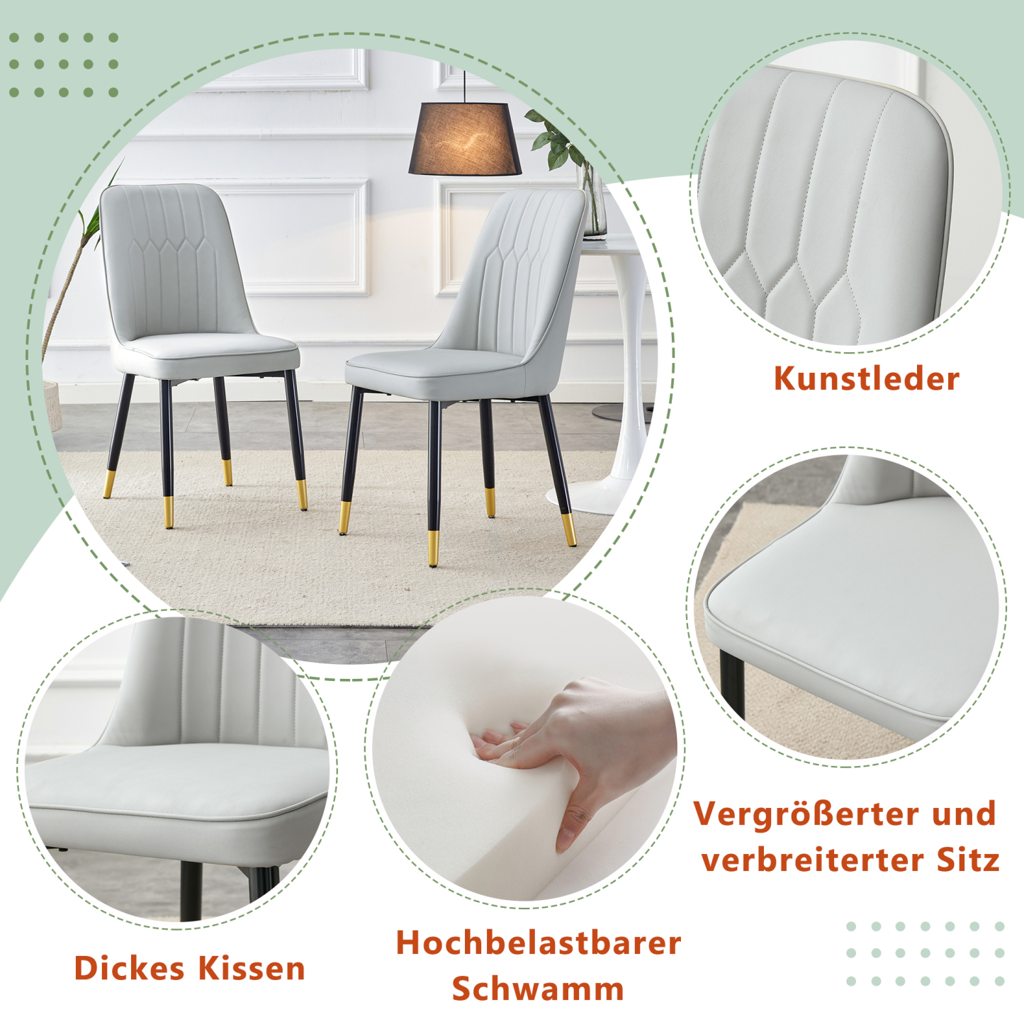 OKWISH Dining Chair with PU Seat and Metal Legs