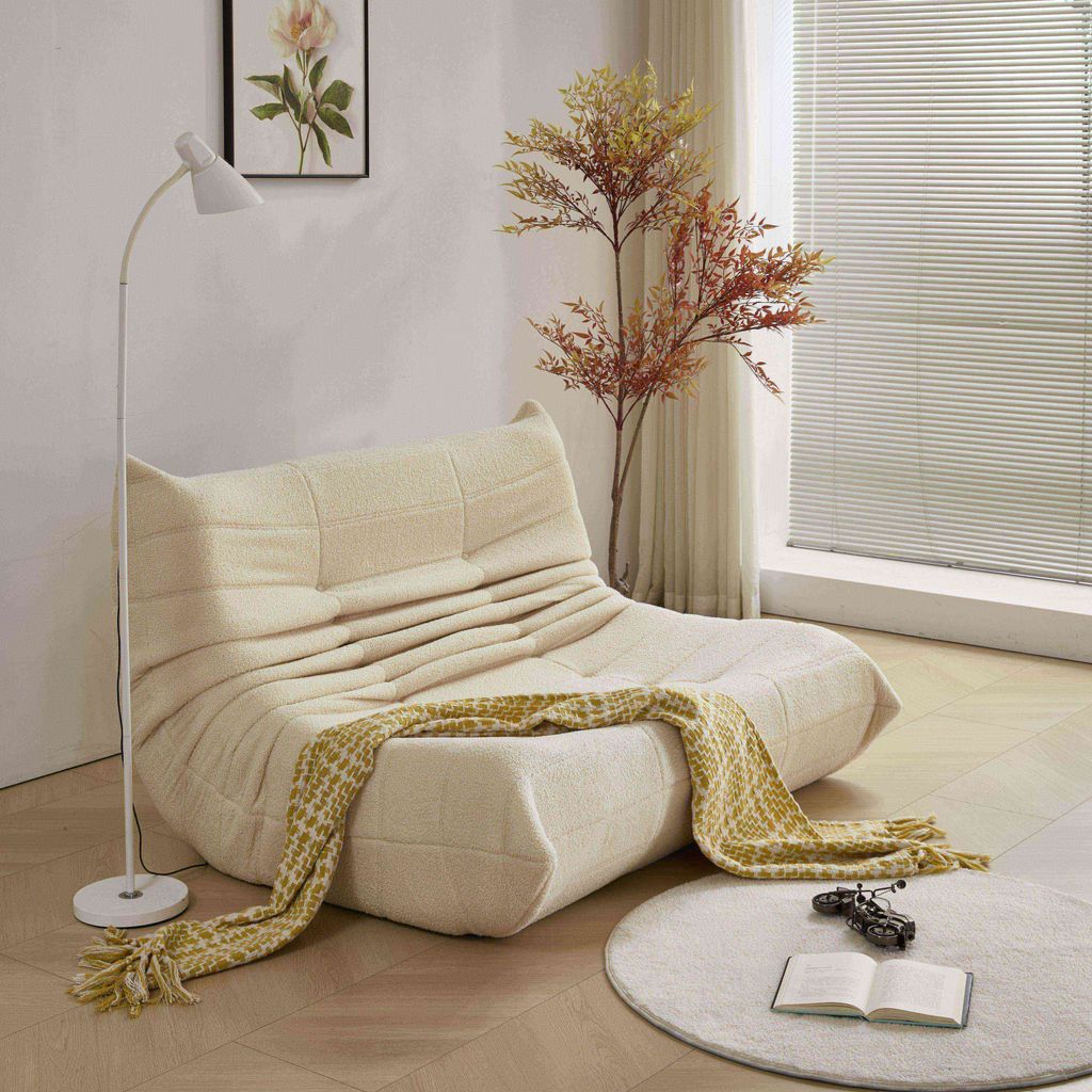 okwish Schlafsofas Klassische Sessel Lazy Sofa mit Rückenlehne und Fußstütze, Doppelsofa Indoor-Sitzkissen faltbarer Meditationsstuhl für Wohnzimmer- Teddysamt, Beige