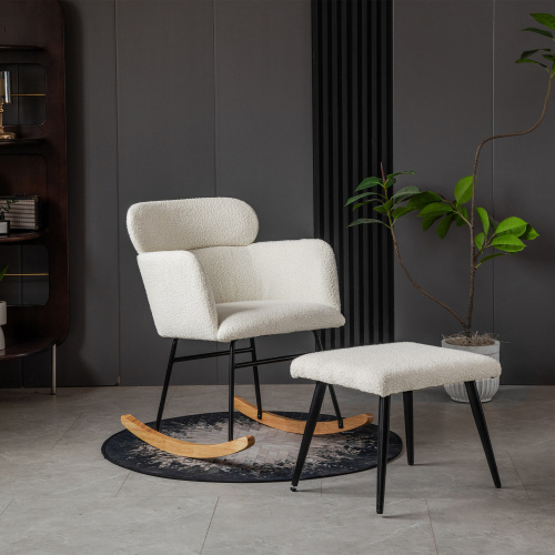 Robuster Schaukelstuhl mit Gestell aus Gummibaumholz und Pedalen-OKWISH