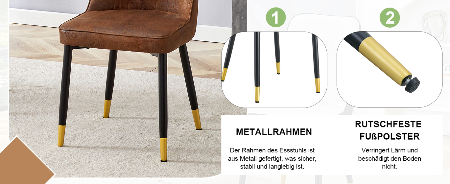 OKWISH Set of 2 Brown Dining Chairs with Metal Legs