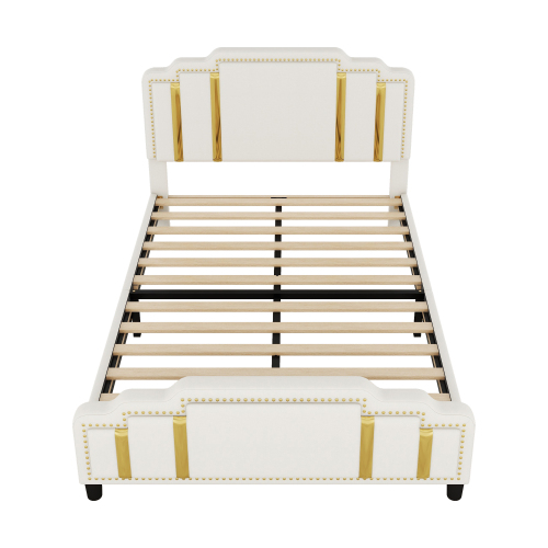 140*200cm Flachbett, gepolstertes Bett, Goldstreifen, leichter Luxus-Stil, minimalistisches Styling