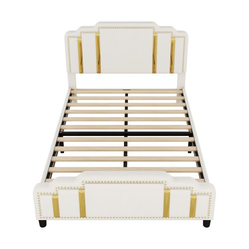 140*200cm Flachbett, gepolstertes Bett, Goldstreifen, leichter Luxus-Stil, minimalistisches Styling