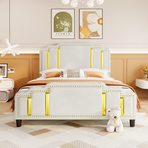 140*200cm Flachbett, gepolstertes Bett, Goldstreifen, leichter Luxus-Stil, minimalistisches Styling