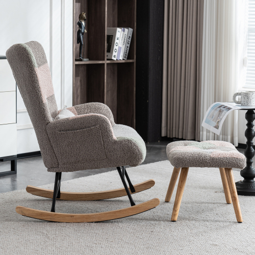 Bunter Schaukelstuhl mit Gestell aus Gummiholz-OKWISH