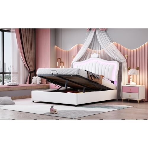 Gepolstertes hydraulisches Kinderbett von White Crown-OKWISH