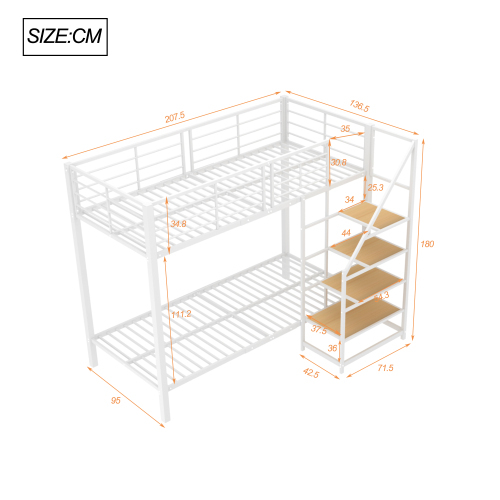 Etagenbett aus Eisen  Aufbewahrungstreppe, hohes Geländer, Doppelbett, Jugendbett, Kinderbett,