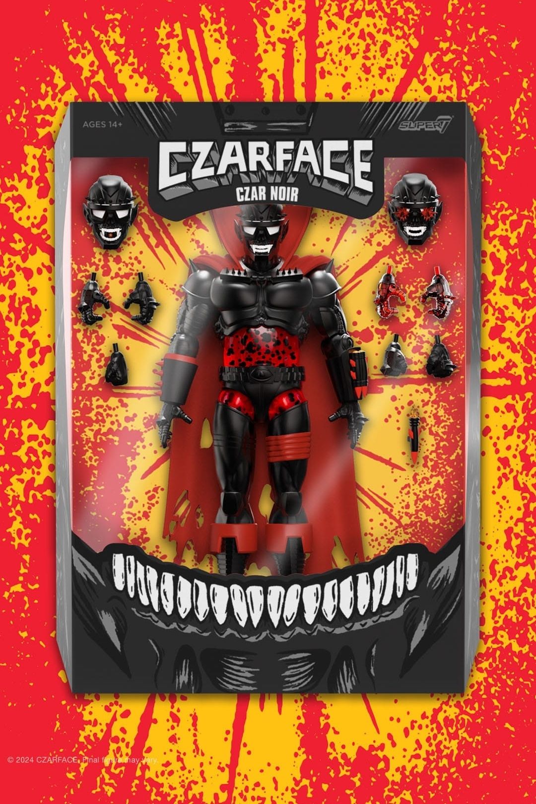 Czar Noir action figure displayed inside sealed collector window box packaging with accessories
