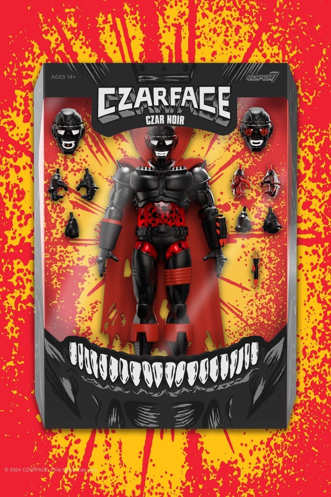 Czar Noir action figure displayed inside sealed collector window box packaging with accessories