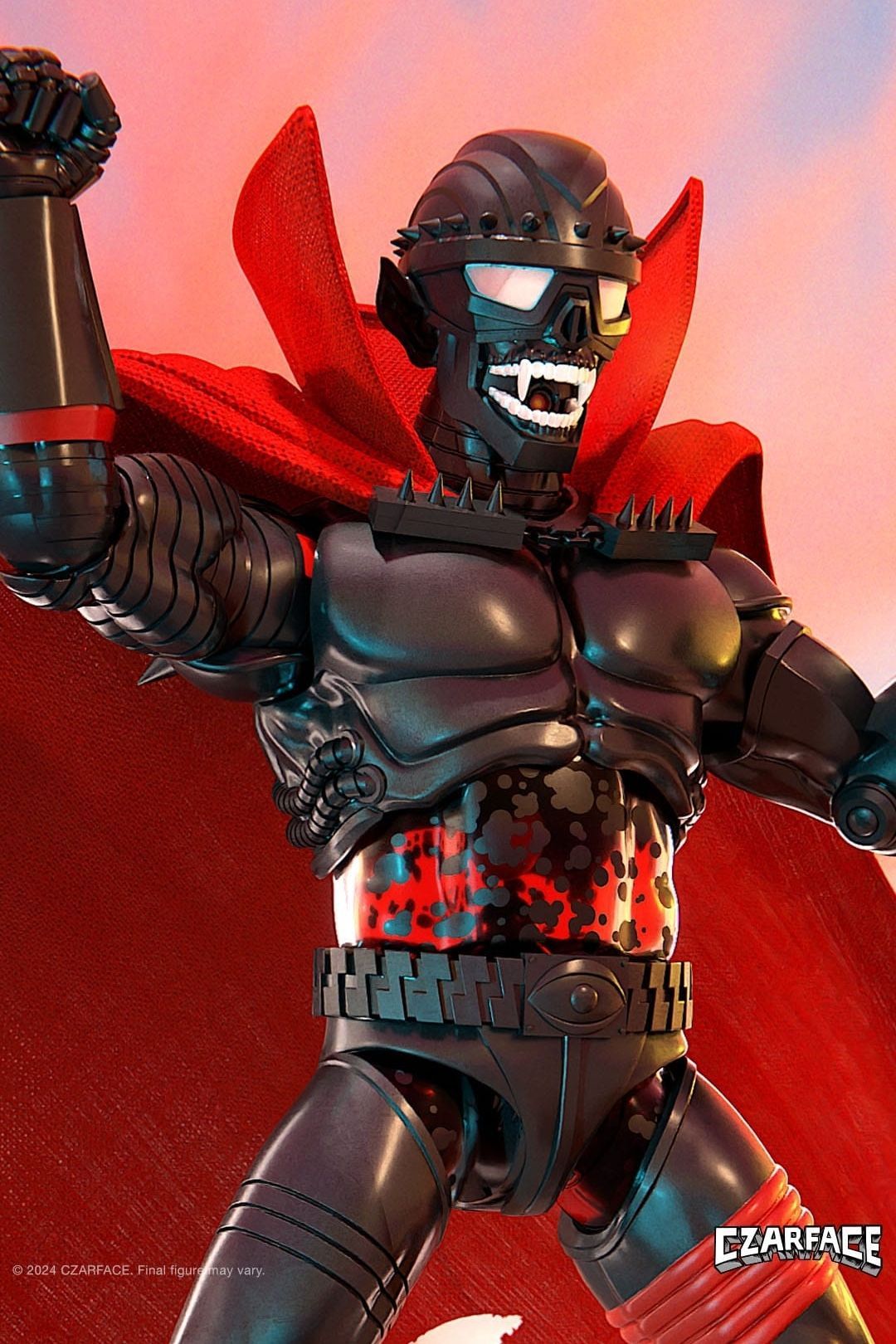 Angled upper body shot of Czar Noir action figure showing spiked armour and helmet sculpt