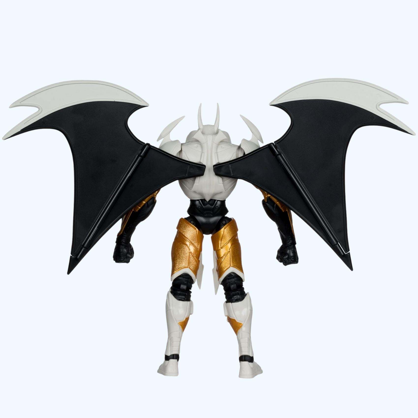 Rear standing shot of Batman Mega action figure showing wing attachment points and back armour