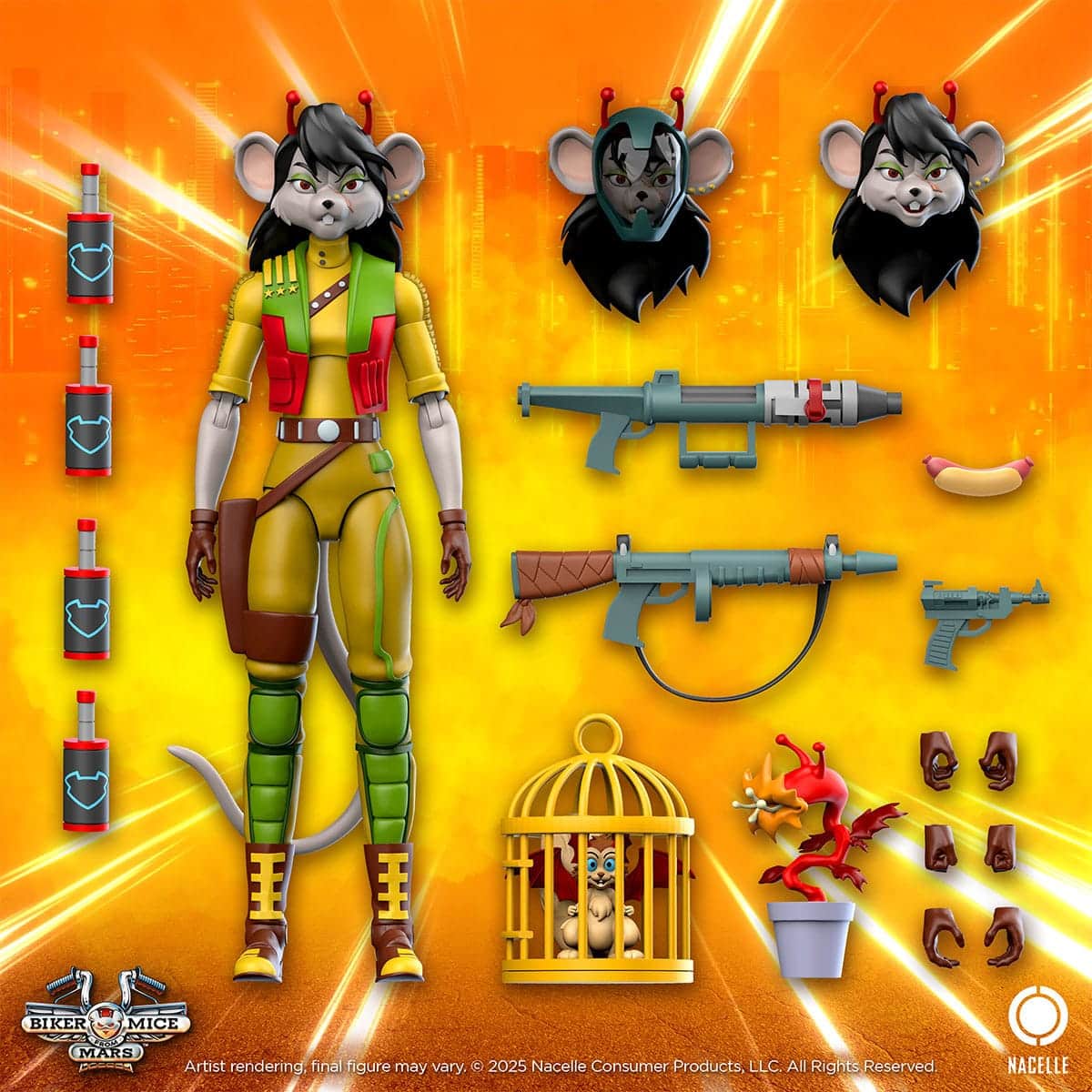 Biker Mice from Mars Carbine action figure accessories with alternate heads, weapons, and Martian squirrel bat companion