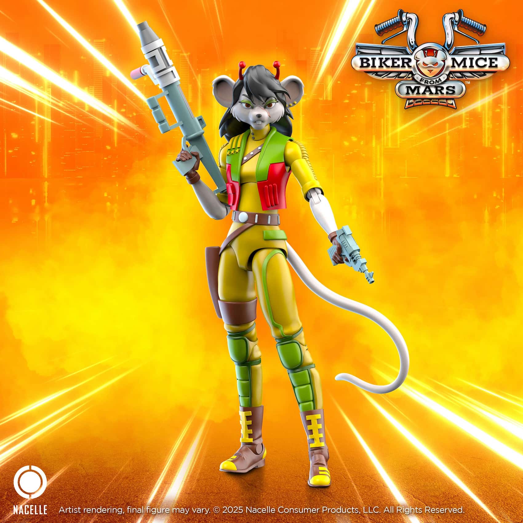 Biker Mice from Mars Carbine action figure holding a laser rifle and a laser pistol