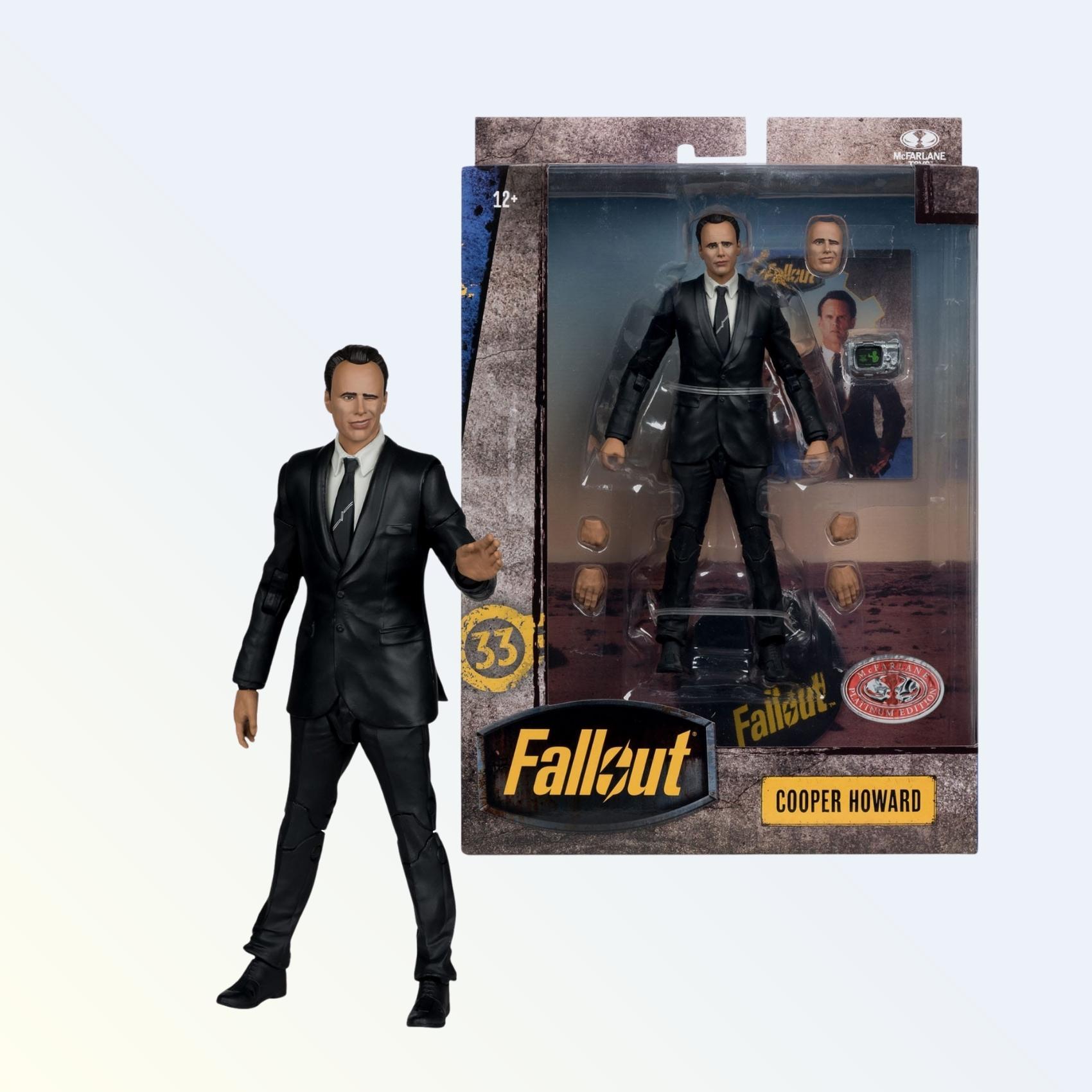 Cooper Howard action figure next to packaging with accessories displayed