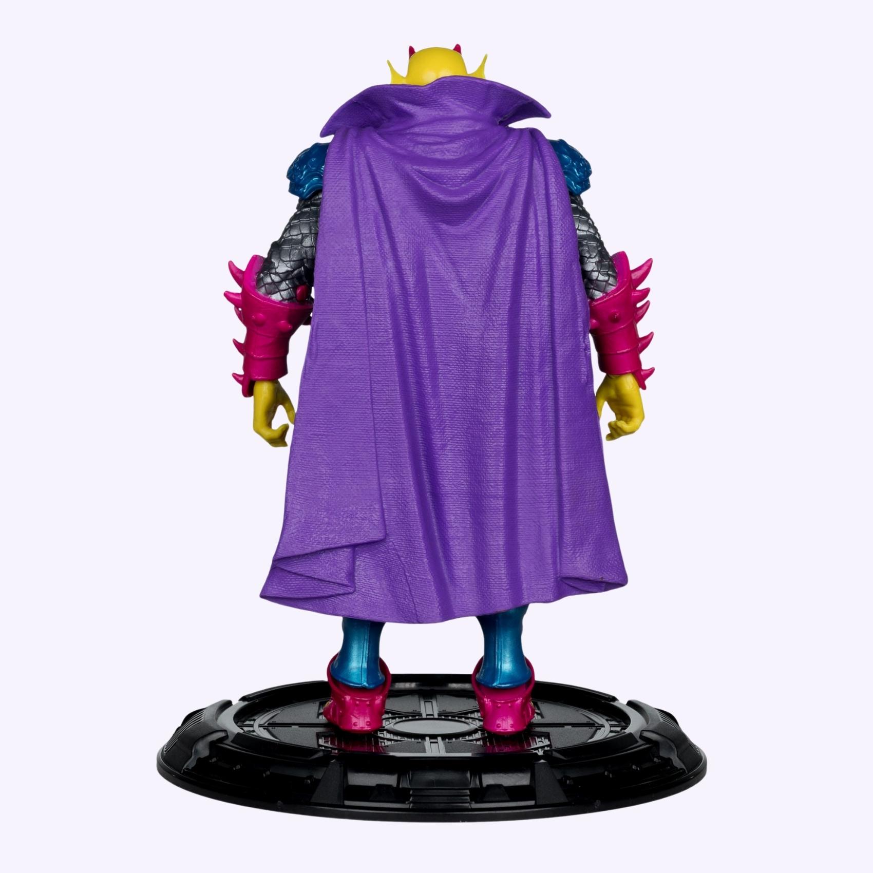 Rear view shot of Demon Knights Black Light Edition The Demon action figure showing purple cape and armour detailing