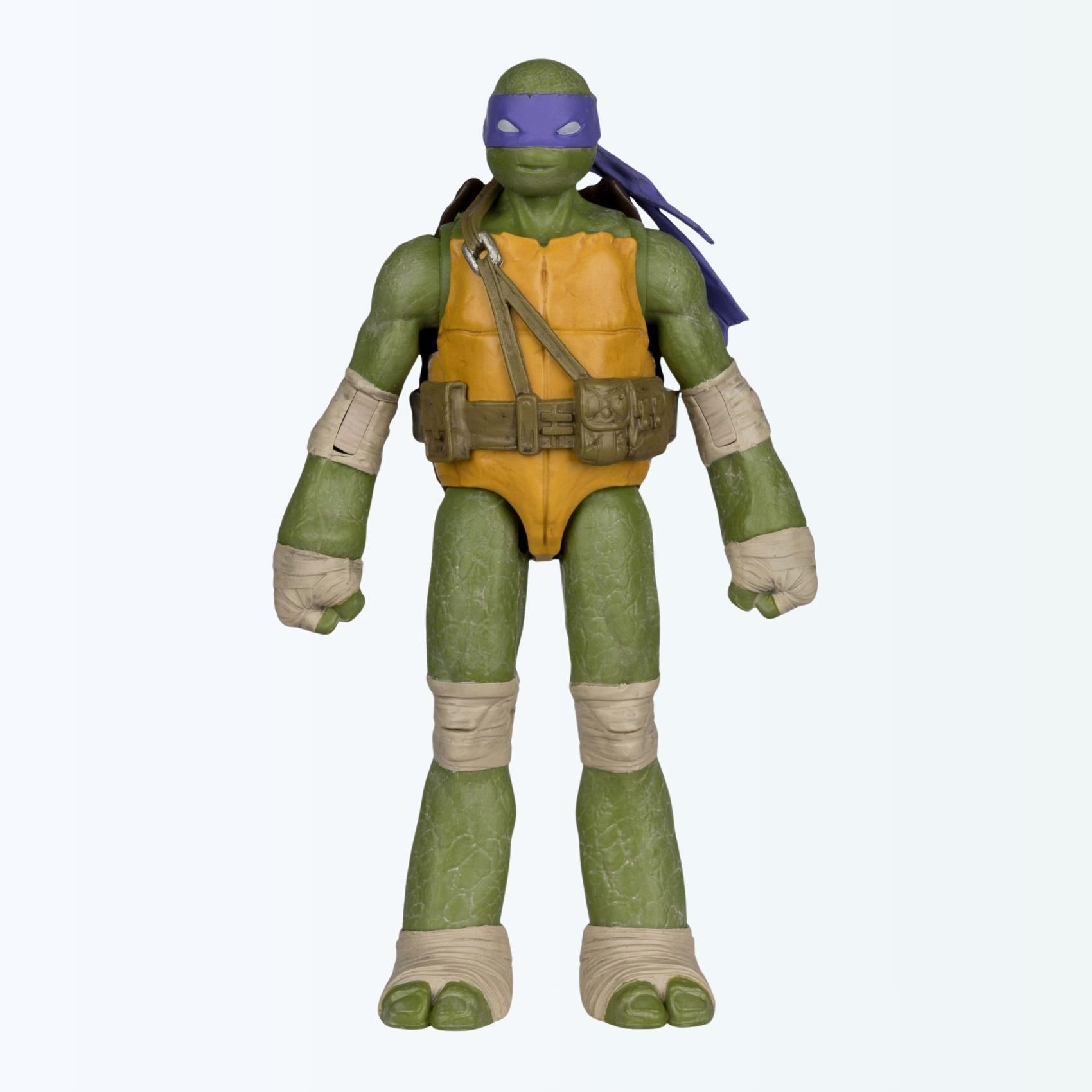 Straight-on full-body shot of Donatello action figure from TMNT with utility belt and purple bandana