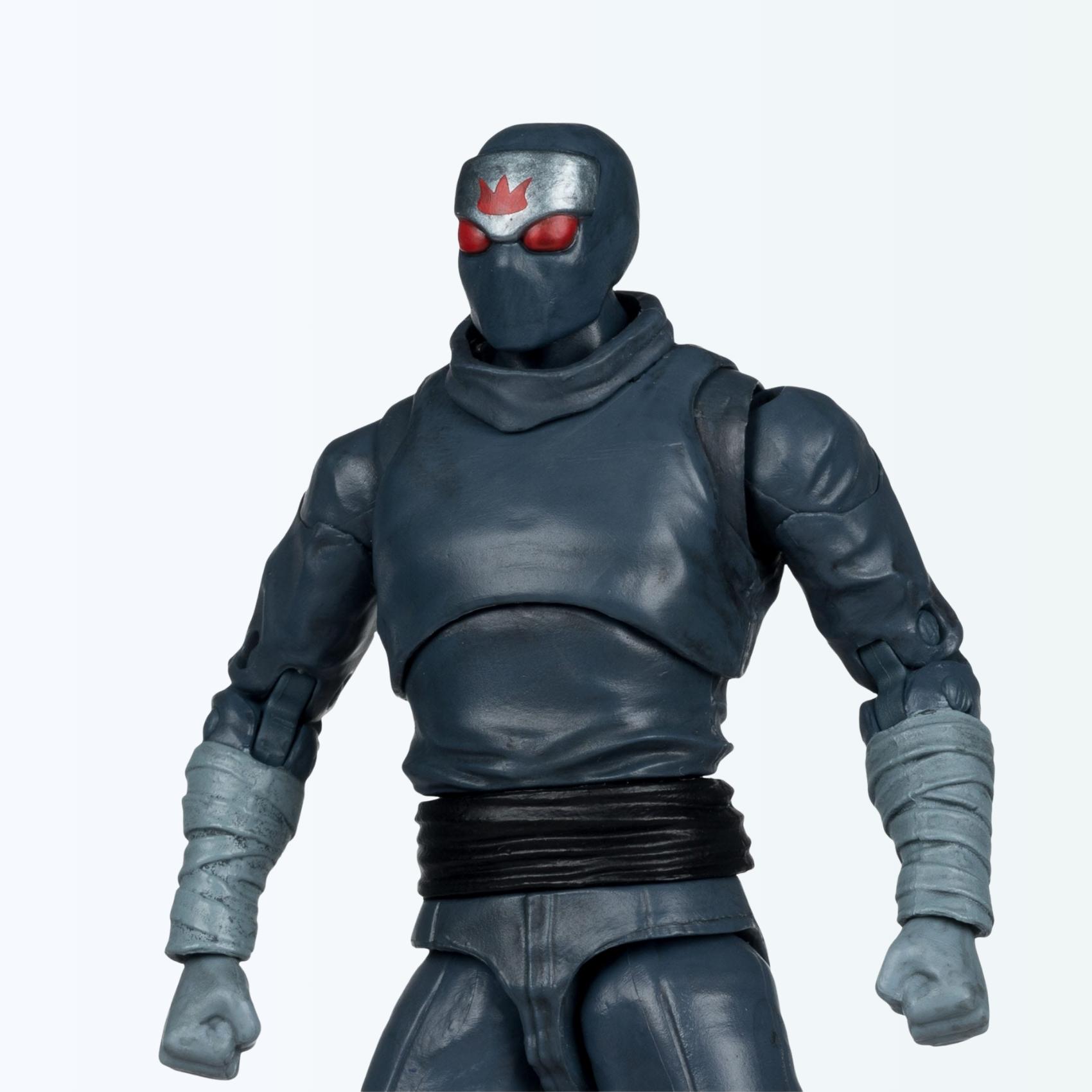 Upper body shot of TMNT Foot Soldier action figure with red visor and metallic forehead crest