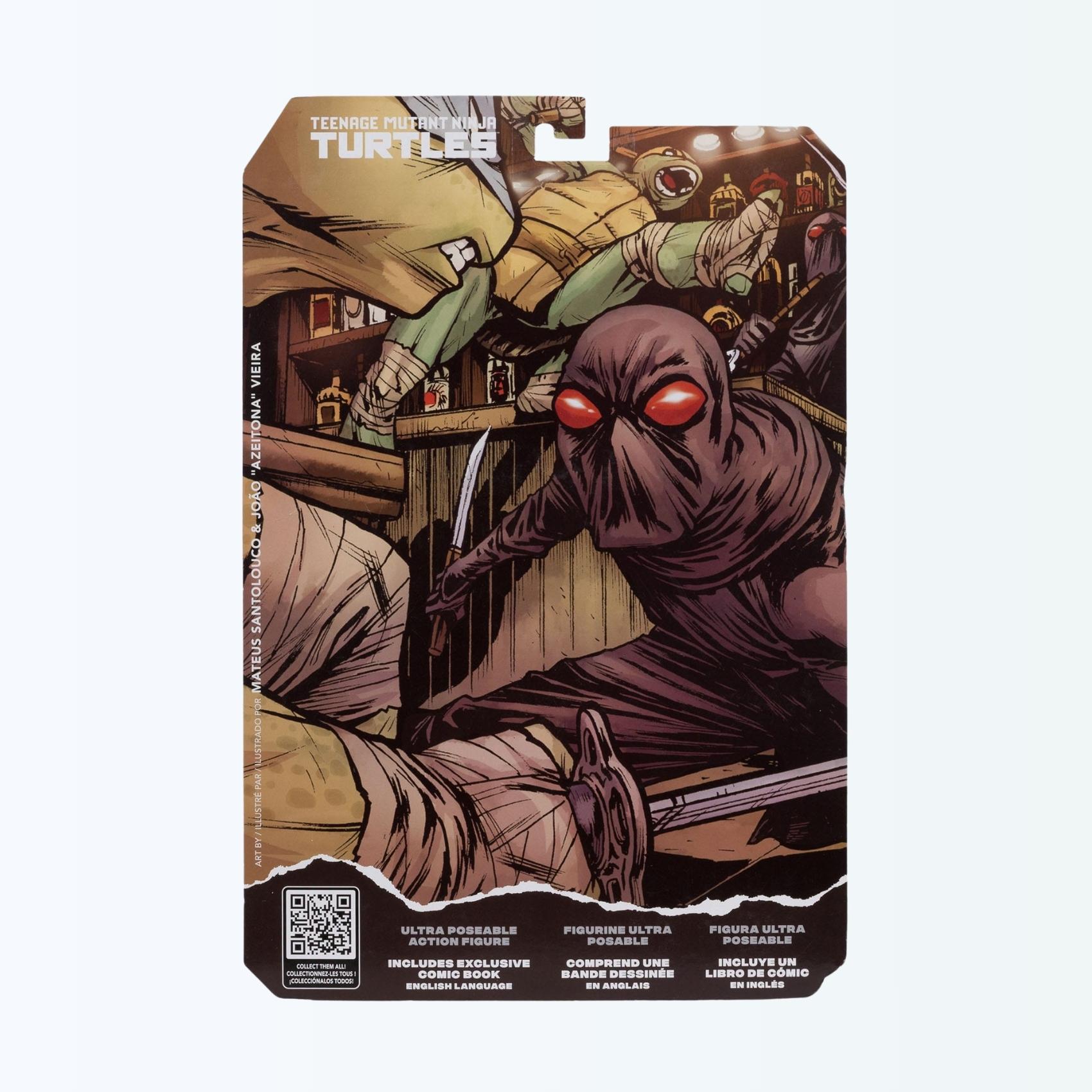 Back-of-pack artwork shot featuring Foot Soldiers in combat with the Turtles Mutant Ninja Turtles