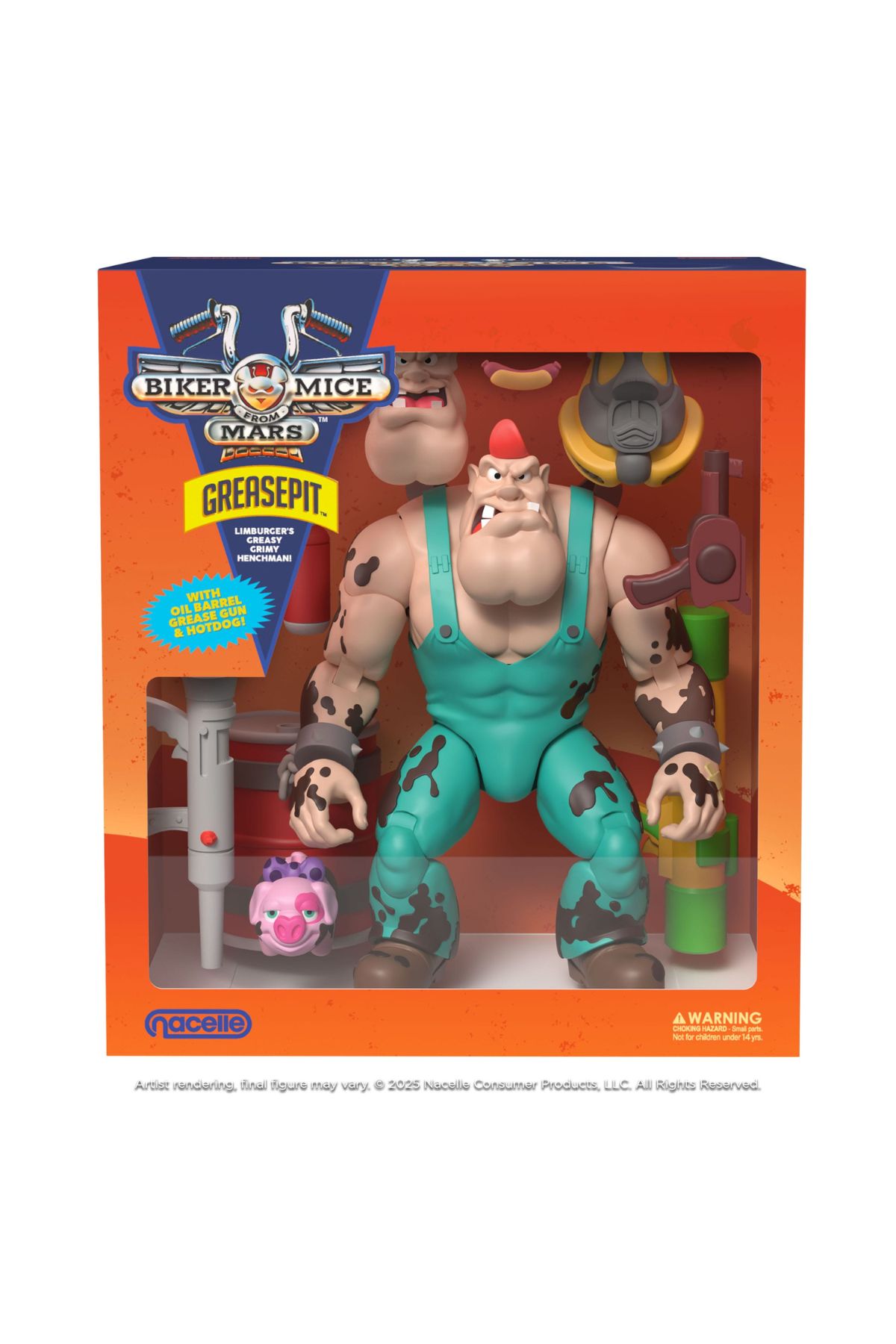 Greasepit action figure with accessories in Nacelle Biker Mice From Mars packaging