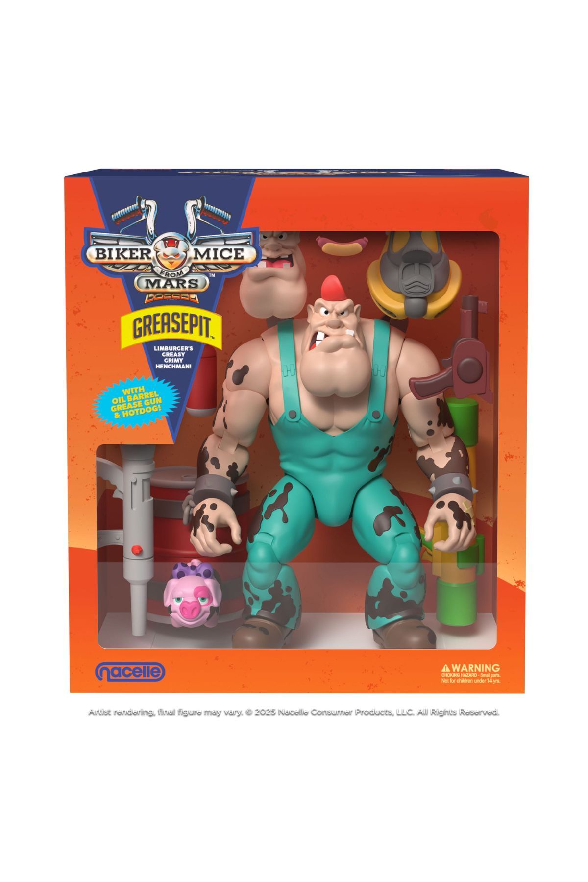Greasepit action figure with accessories in Nacelle Biker Mice From Mars packaging