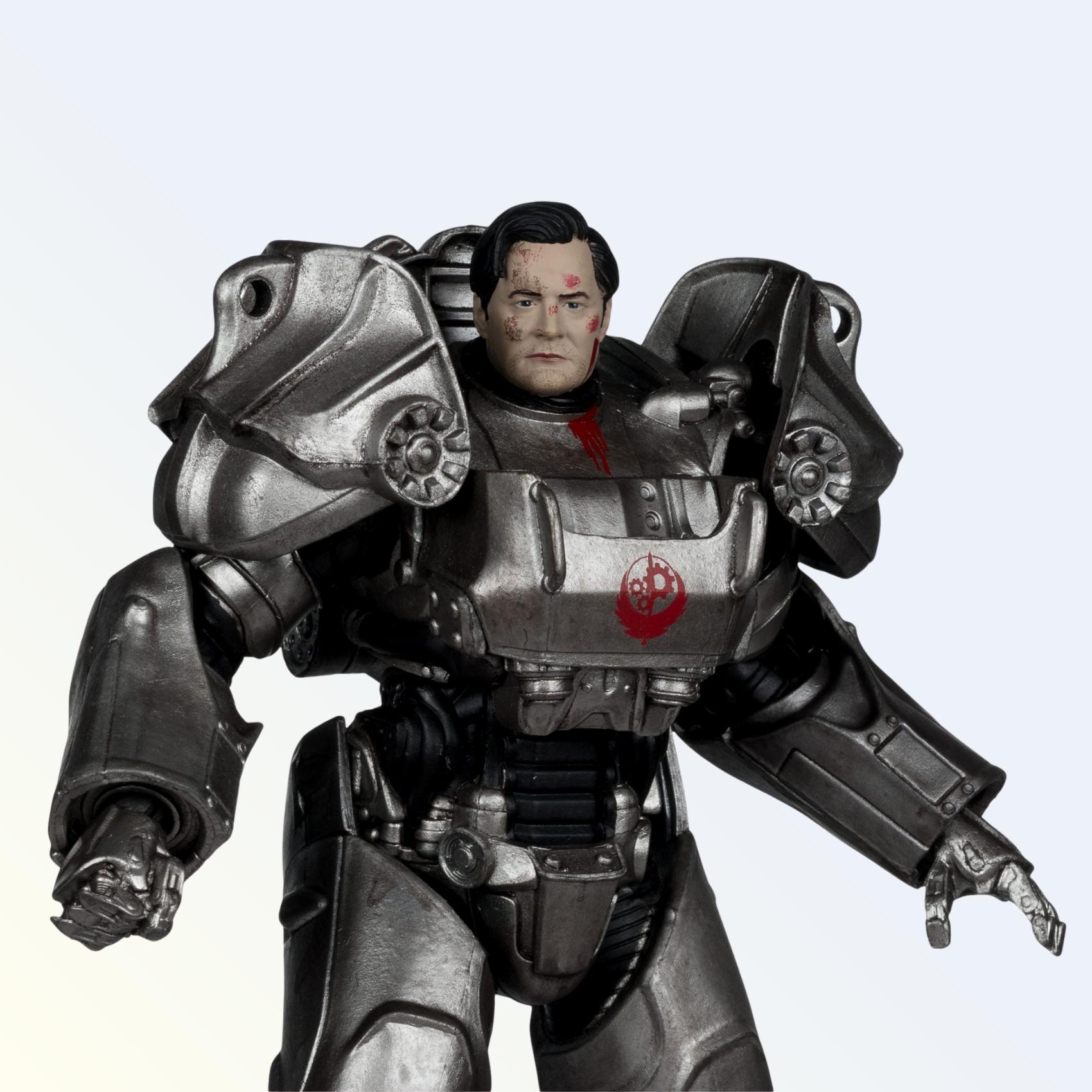 Close-up of Hank MacLean action figure showing face details and Brotherhood emblem on chest