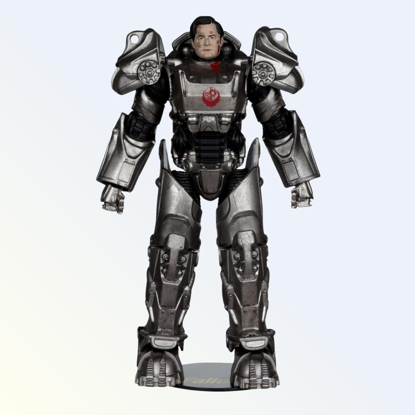 Front view of Hank MacLean action figure standing in Brotherhood T-60 armour
