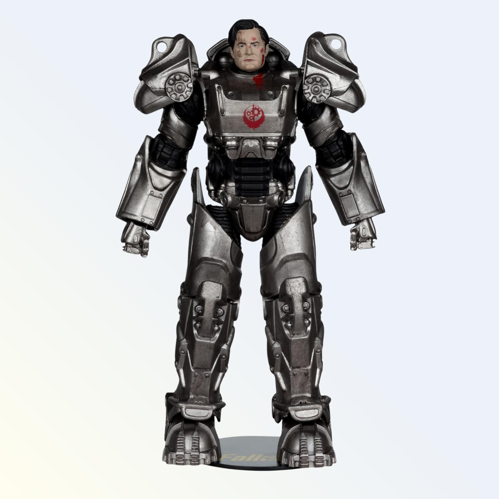 Front view of Hank MacLean action figure standing in Brotherhood T-60 armour