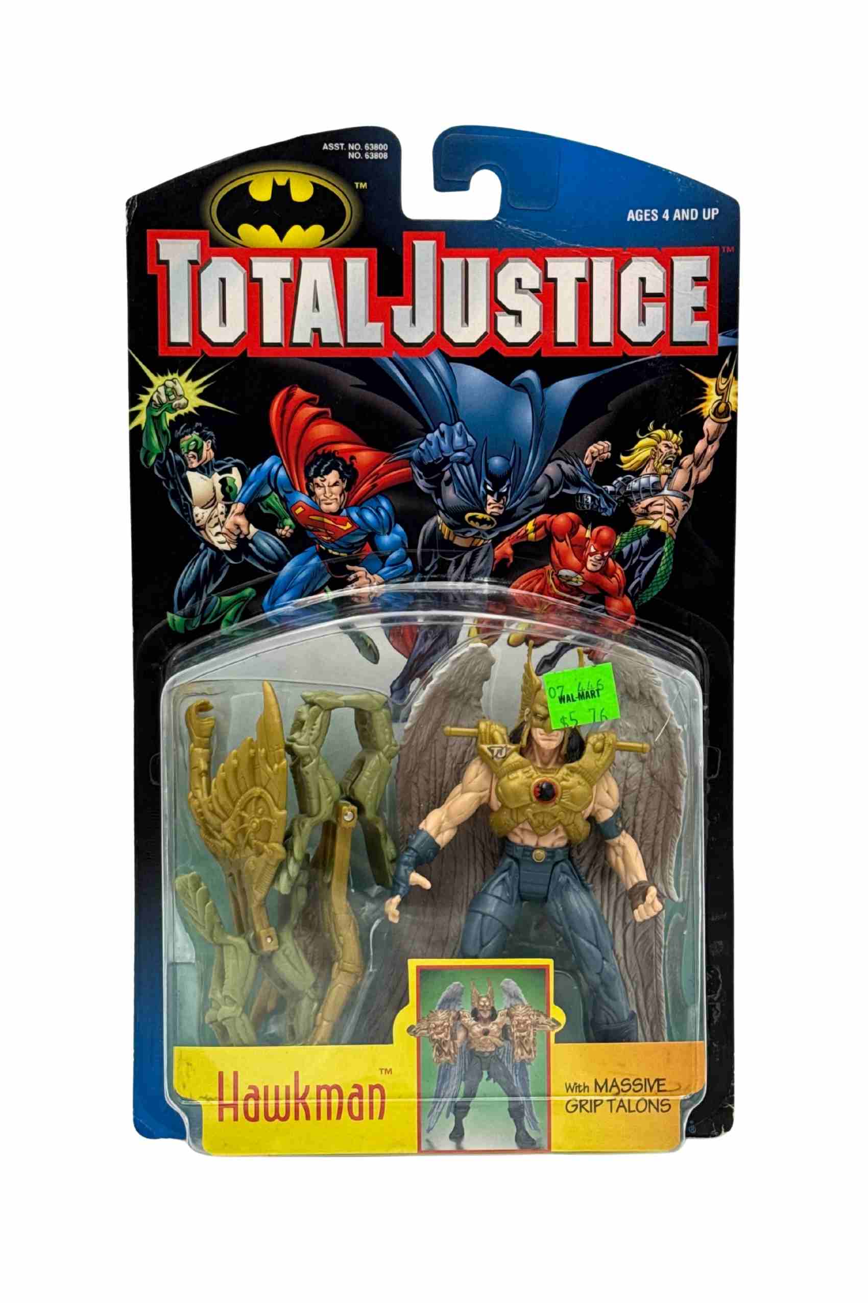 Total Justice Hawkman action figure 1996 Kenner sealed card with massive grip talons accessory DC Comics