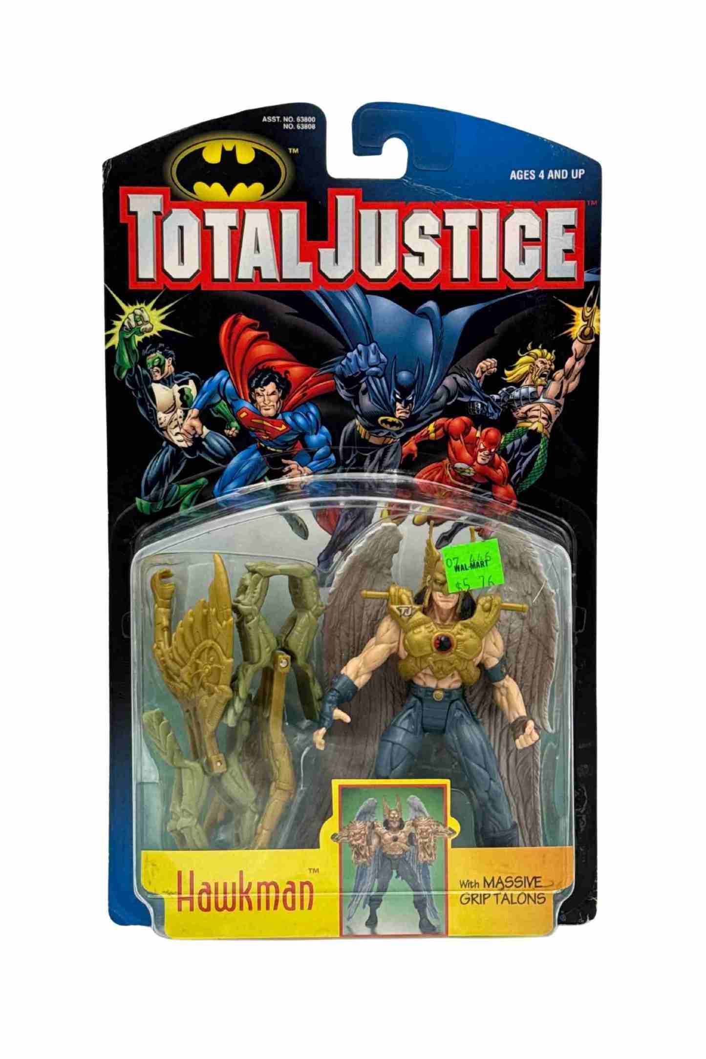 Total Justice Hawkman action figure 1996 Kenner sealed card with massive grip talons accessory DC Comics