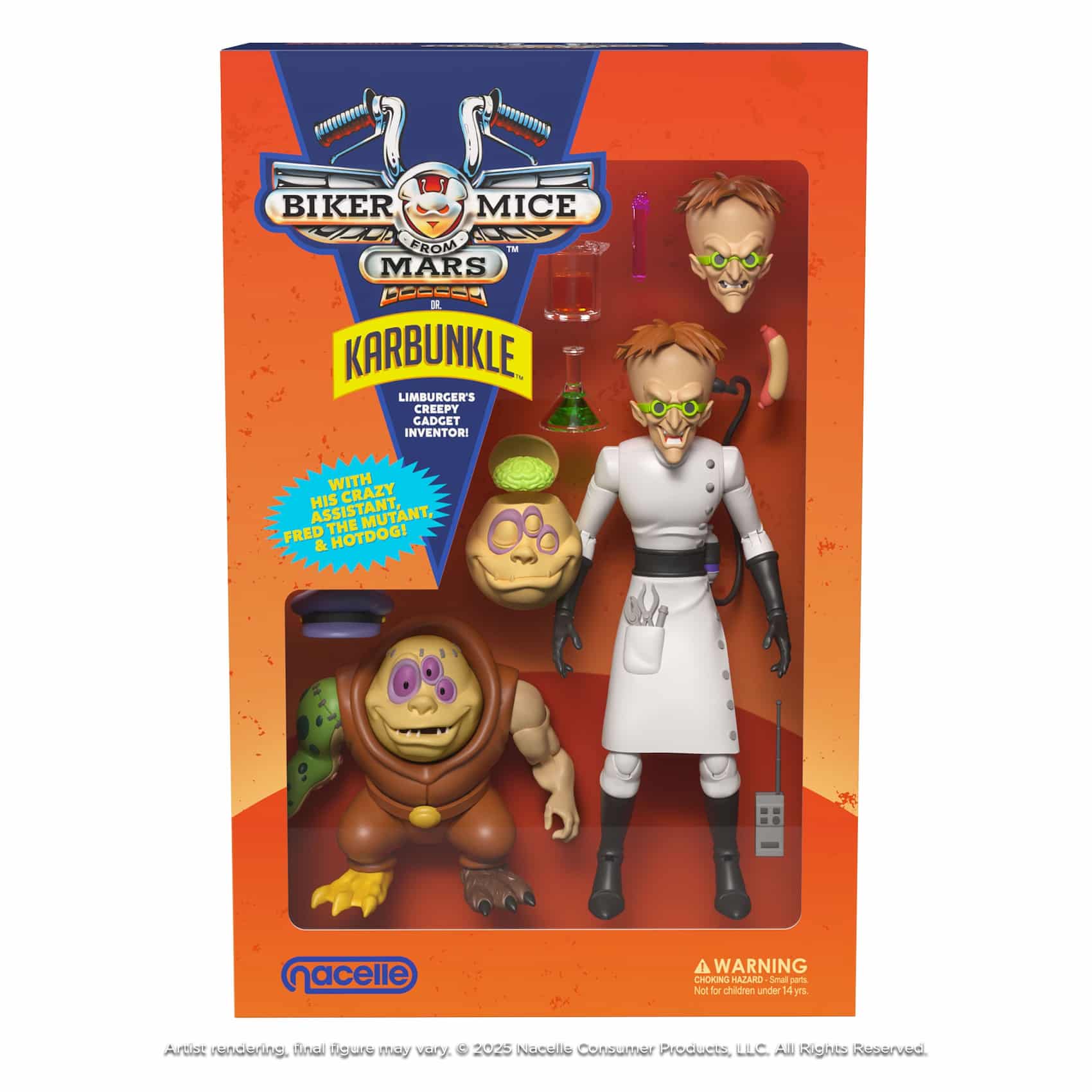 Boxed Dr Karbunkle and Fred the Mutant action figure 2-pack with accessories in Biker Mice From Mars Wave 2 branded packaging