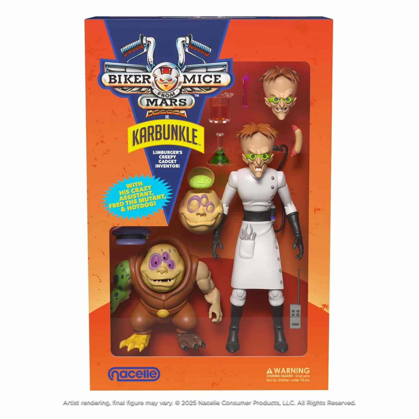 Boxed Dr Karbunkle and Fred the Mutant action figure 2-pack with accessories in Biker Mice From Mars Wave 2 branded packaging