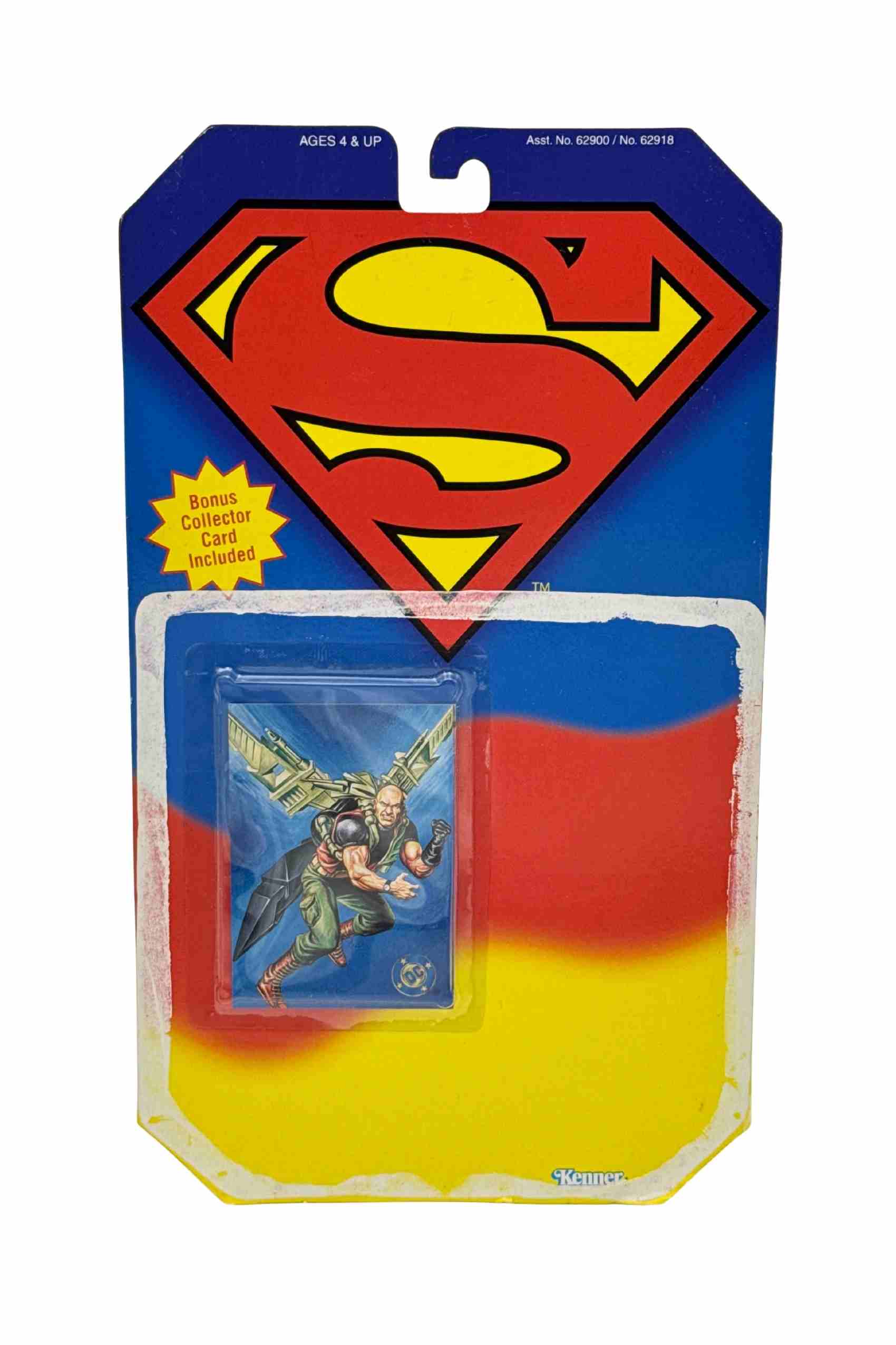 Front card shot of Lex Luthor action figure cardback with bonus collector card visible and bubble fully removed