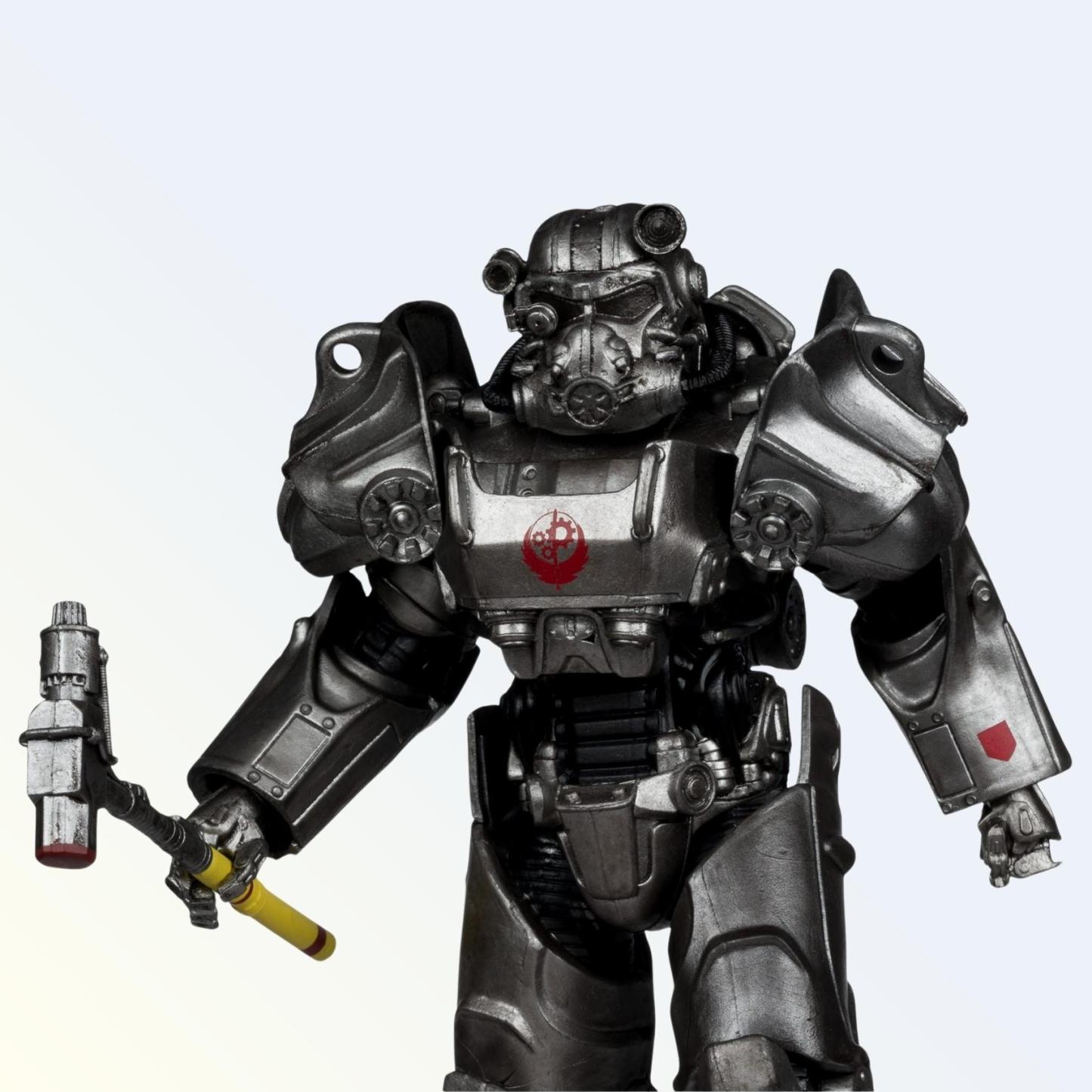 Close-up shot of Maximus action figure showing helmet details and red Brotherhood emblem