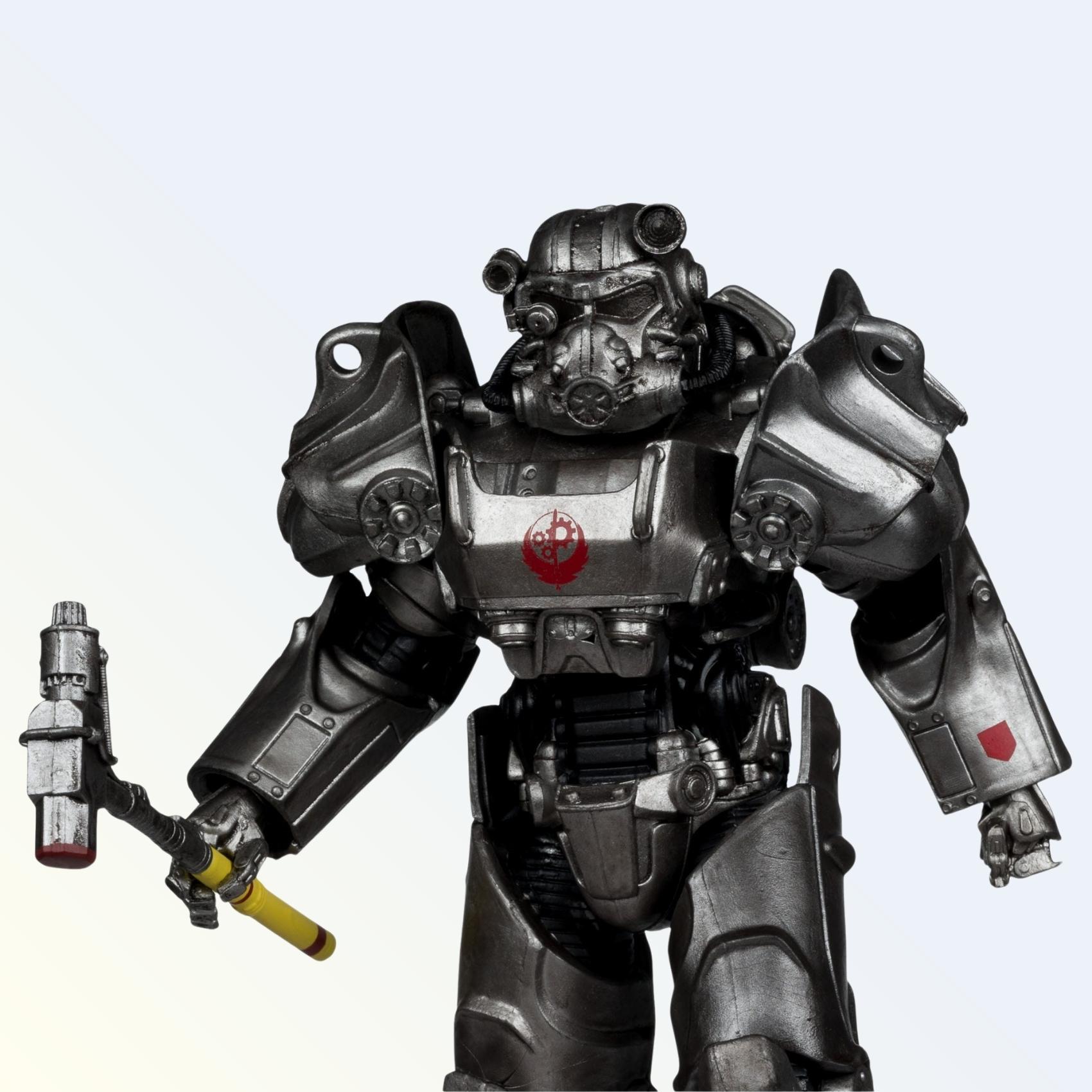 Close-up shot of Maximus action figure showing helmet details and red Brotherhood emblem