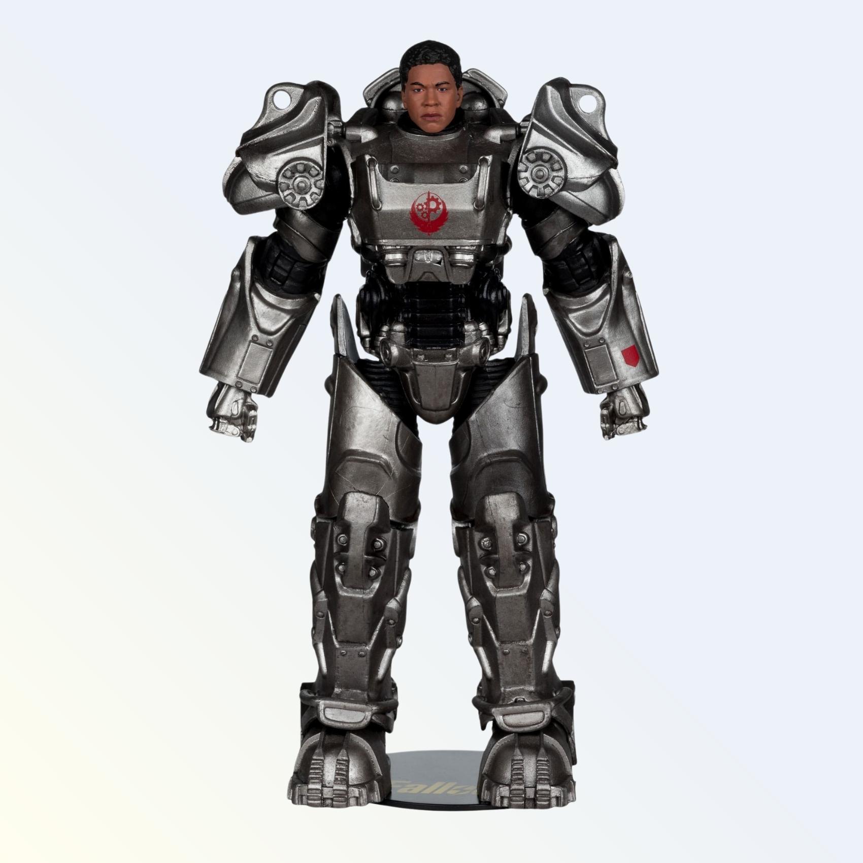 Front view of Fallout TV Series Maximus action figure without helmet showing head sculpt and heavy armour plating