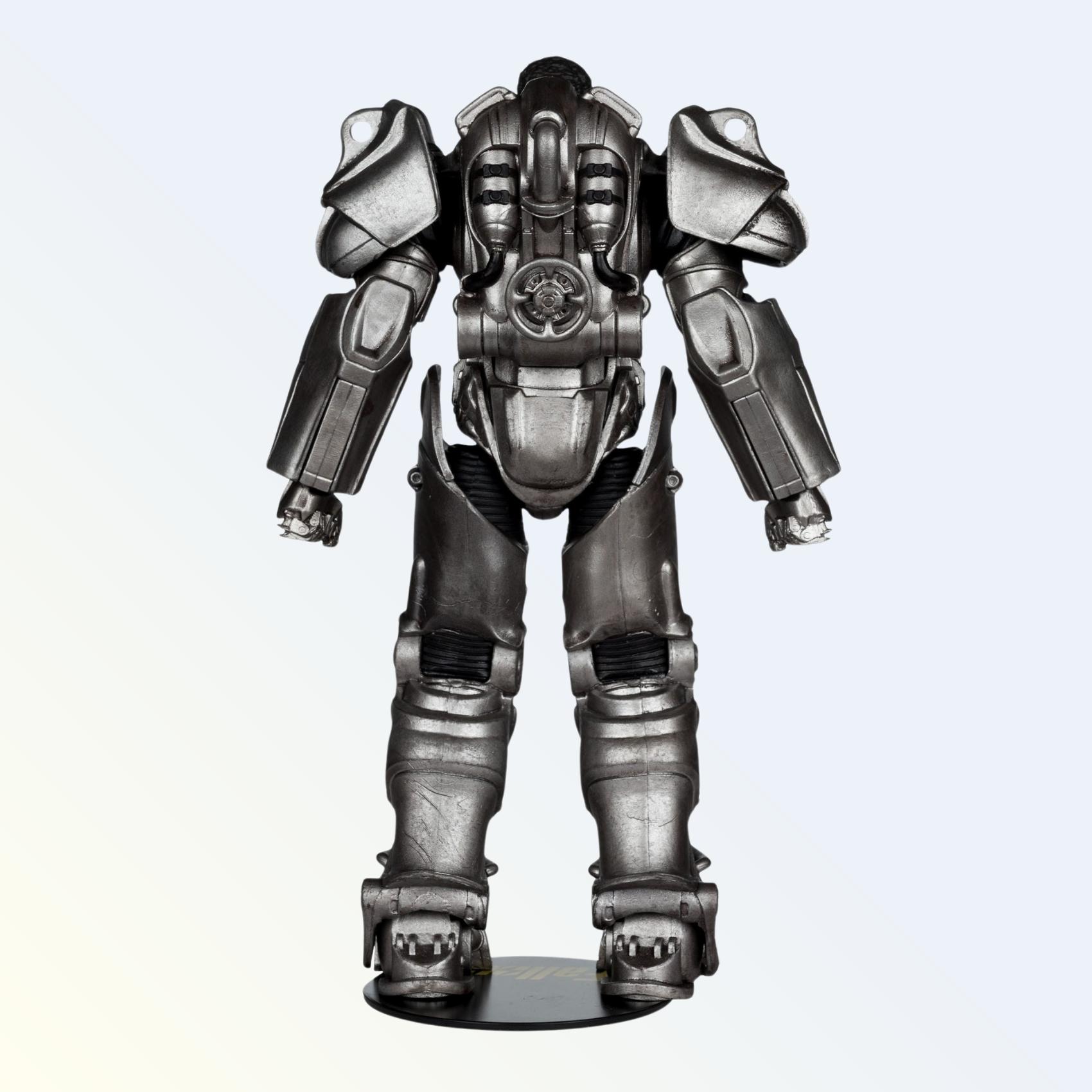Rear view of Fallout TV Series Maximus action figure showing armour vents and back panel sculpting