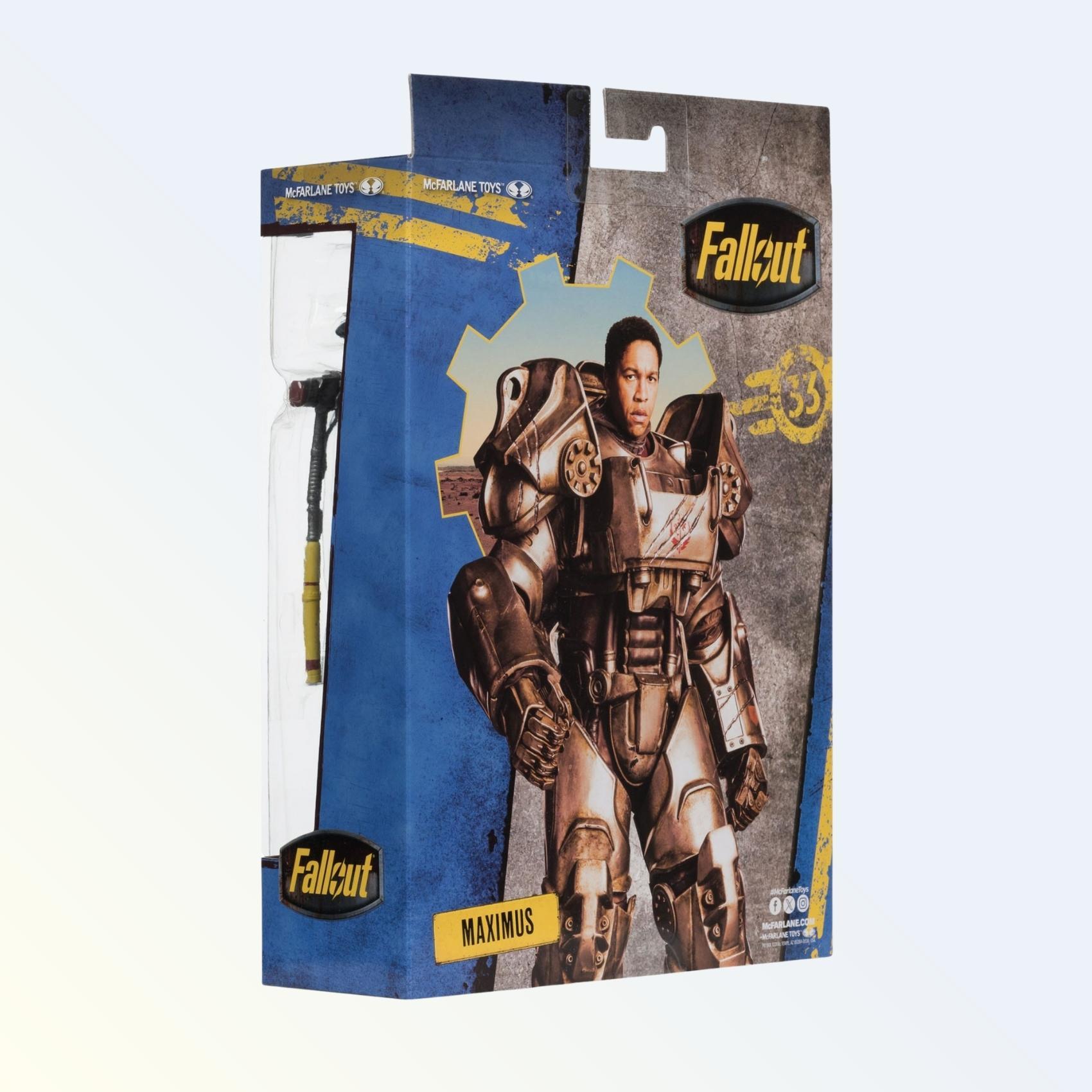 Reverse packaging shot of Maximus action figure showing character art from the Fallout TV series