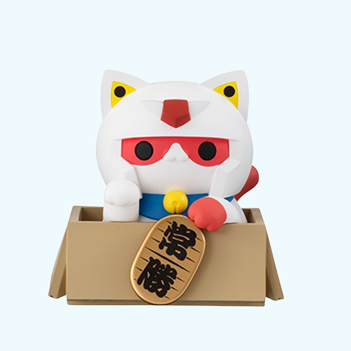 Front view of Nyandam RX-78-2 style cat figure with red visor and raised paw