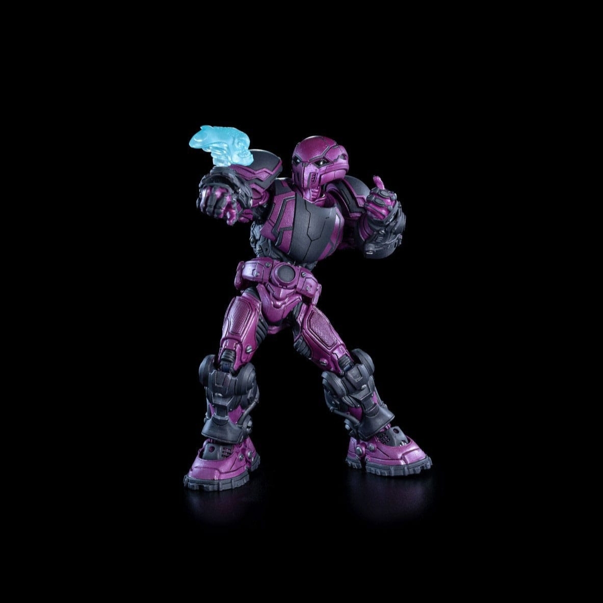 Action pose of Phanost action figure with Anti-Pheyden head and blue hologram accessory mounted on wrist.