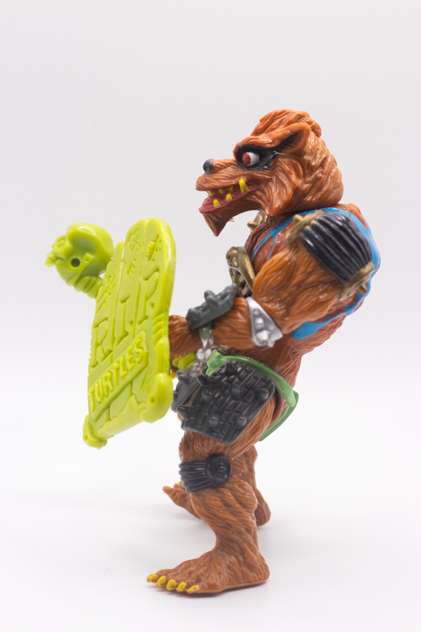 Left-angled shot of Rahzar action figure with Graveyard shield and Skull Shatterin' Staff