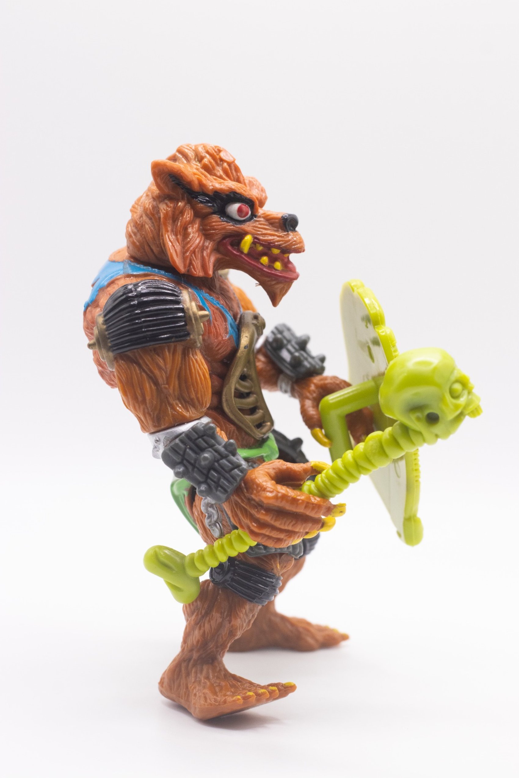 Right-angled shot of Rahzar action figure with Graveyard Shield and Skull Shatterin' Staff