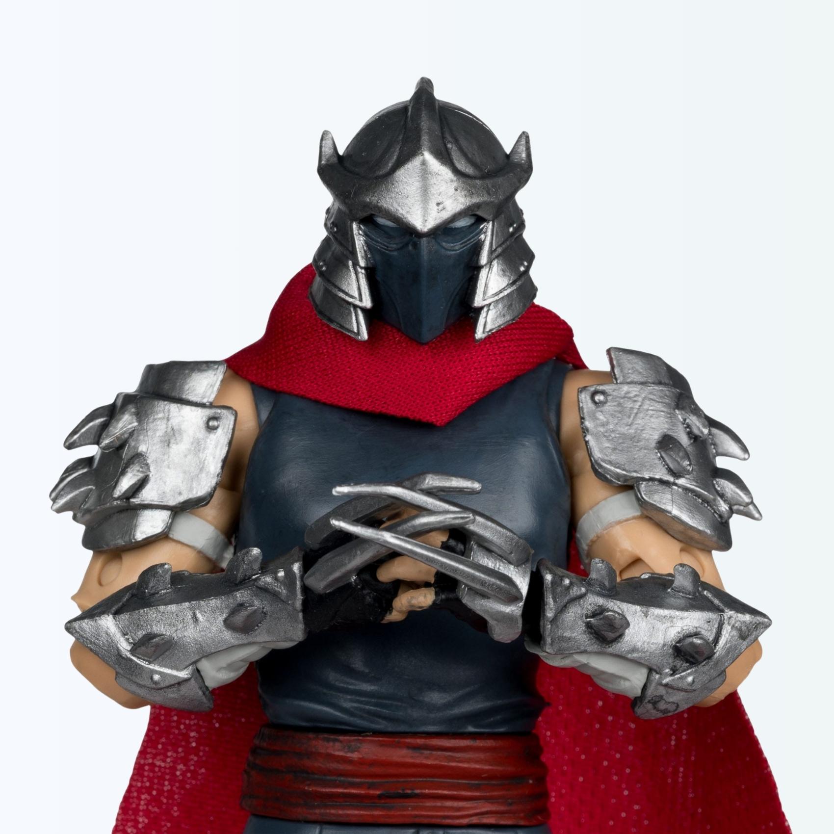 Close-up shot of Shredder action figure with steel claws crossed