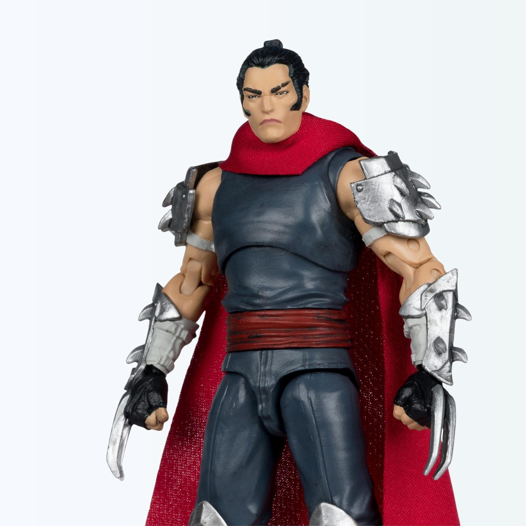 Front shot of unmasked Shredder action figure with alternate head sculpt and steel claws