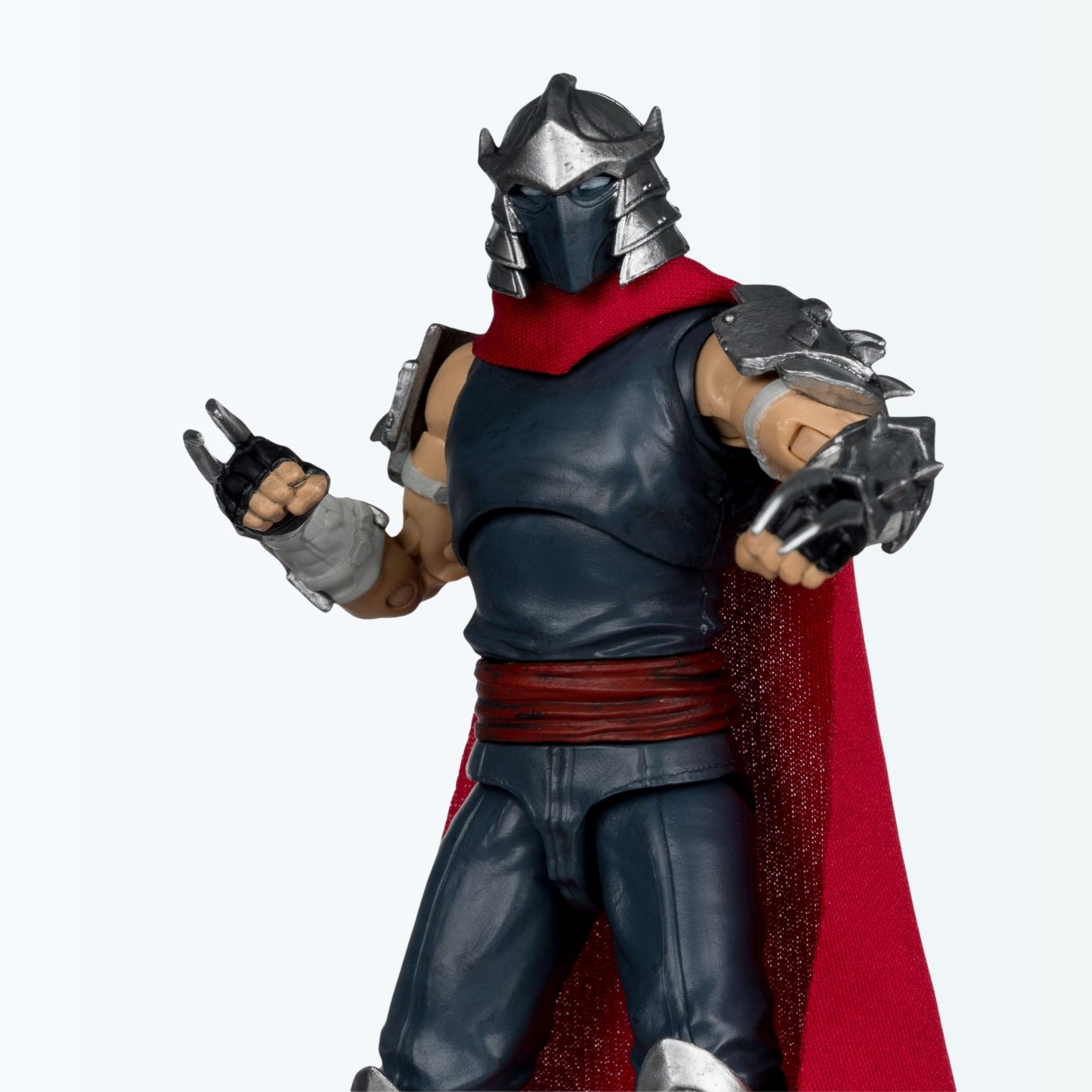 Angled shot of Shredder action figure with masked helmet and steel claws