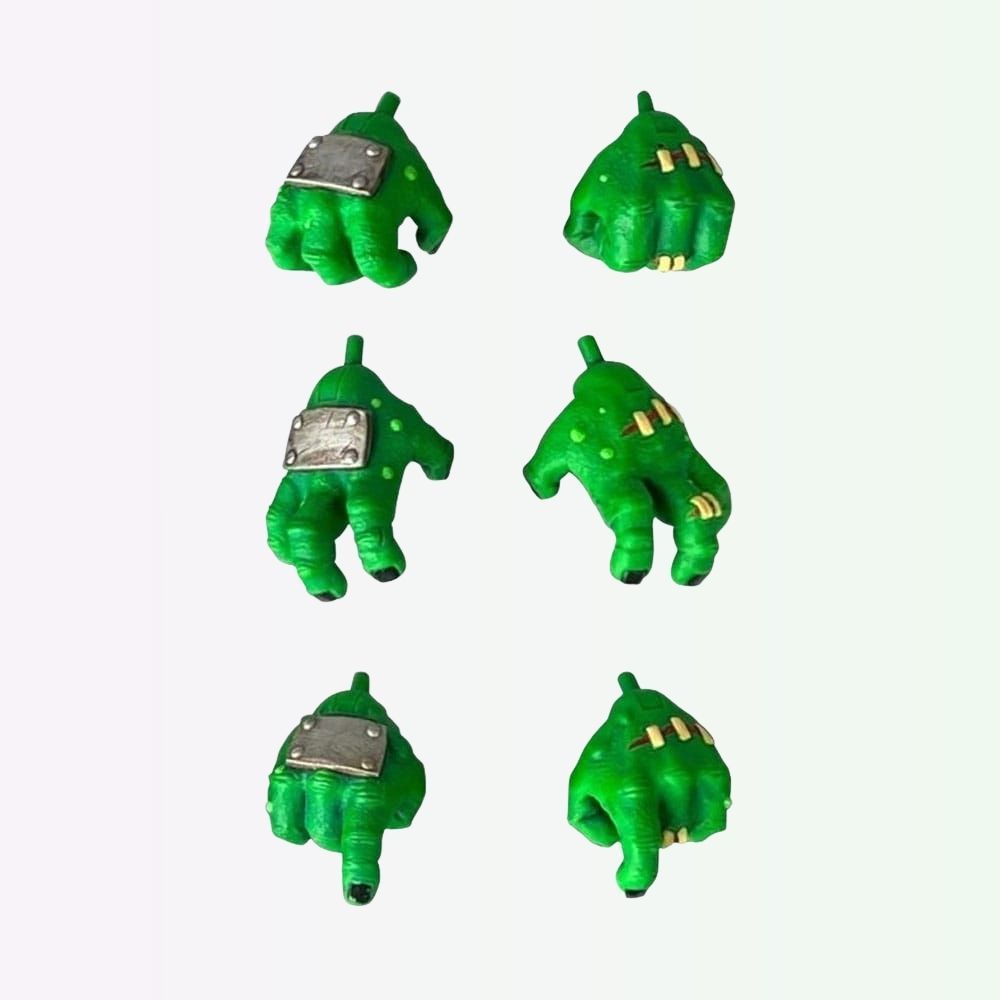 Set of alternate green hands for Slobulus Madballs Premium DNA action figure with stitched and plated details