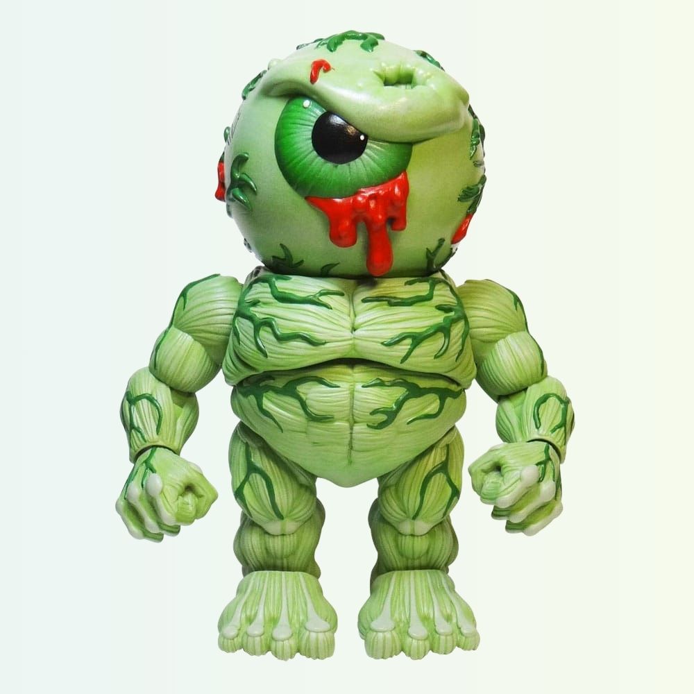Front shot of Oculus Orbus action figure with green muscle texture and blood detail on face