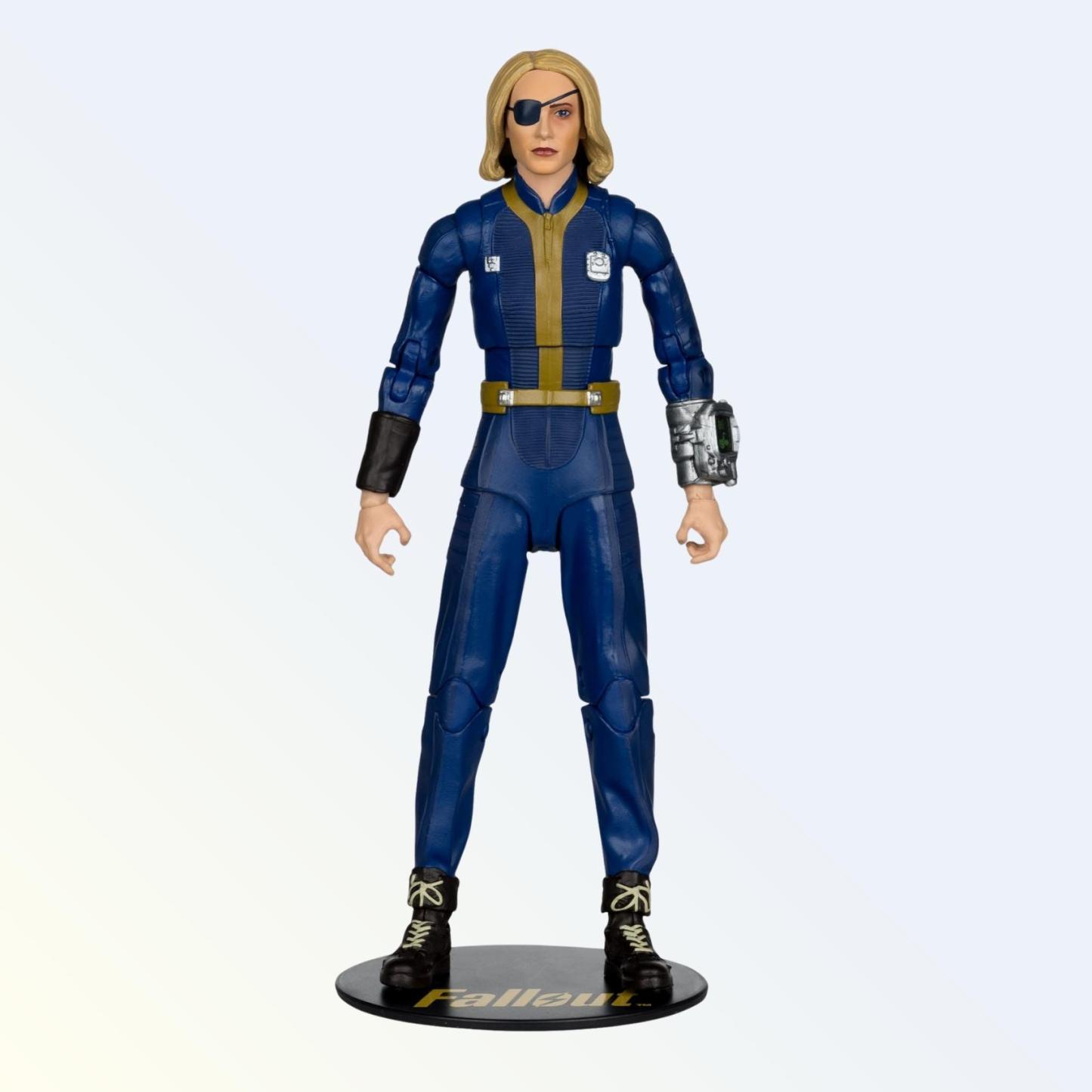 Straight-on shot of Steph Harper action figure standing on Fallout display base