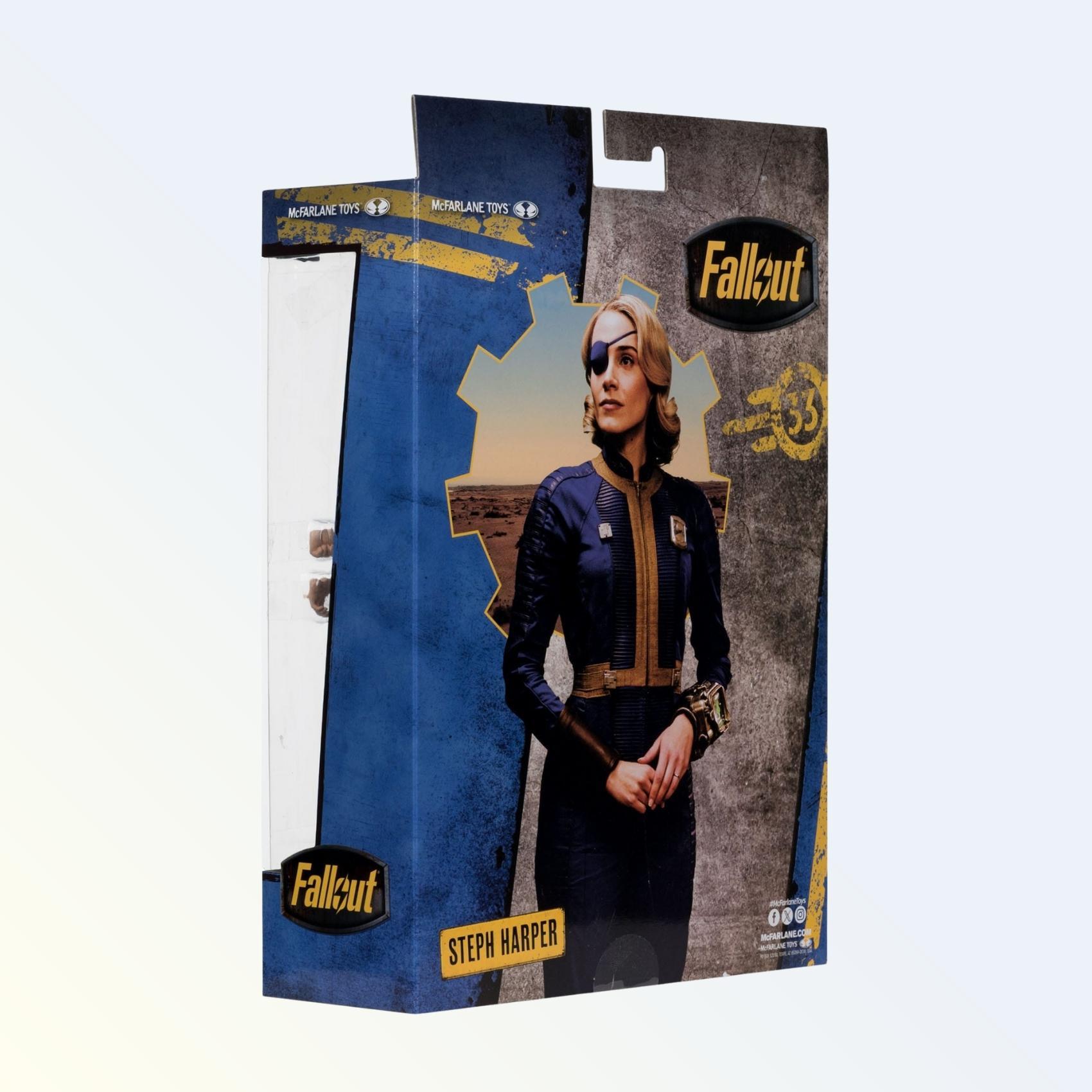 Back packaging shot featuring Steph Harper from the Fallout TV Series with Vault 33 artwork